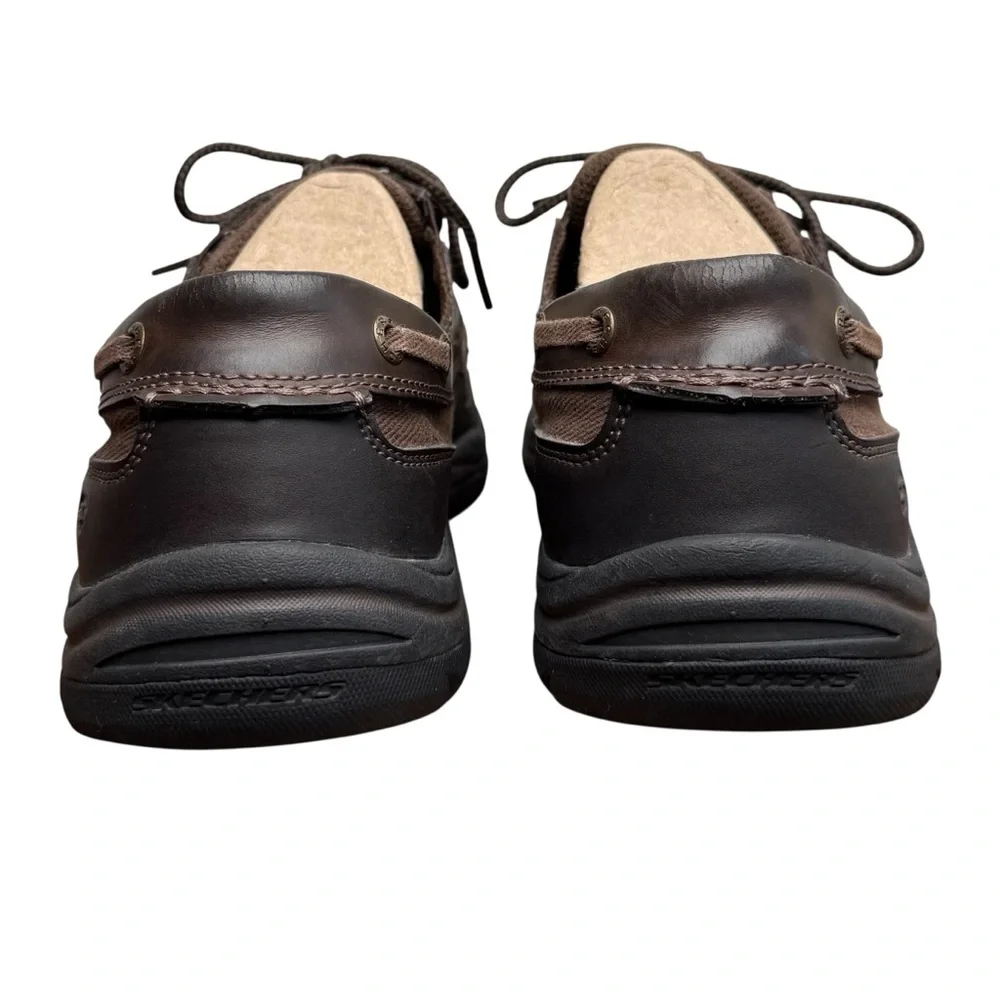 Skechers Men's Dark Brown Leather Relaxed Fit Lace Up Boat Shoes Size 8.5